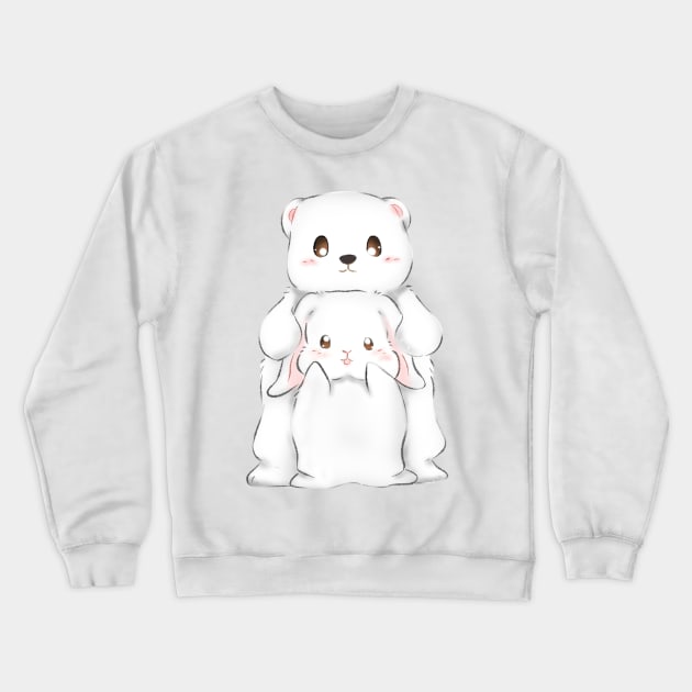 White Bunny and Bear _ spooning Crewneck Sweatshirt by GambarGrace